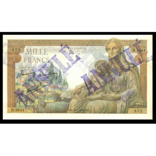 1000 Francs - Demeter Annulé - 1942-1943 - Belle qualité (Ref106970m)