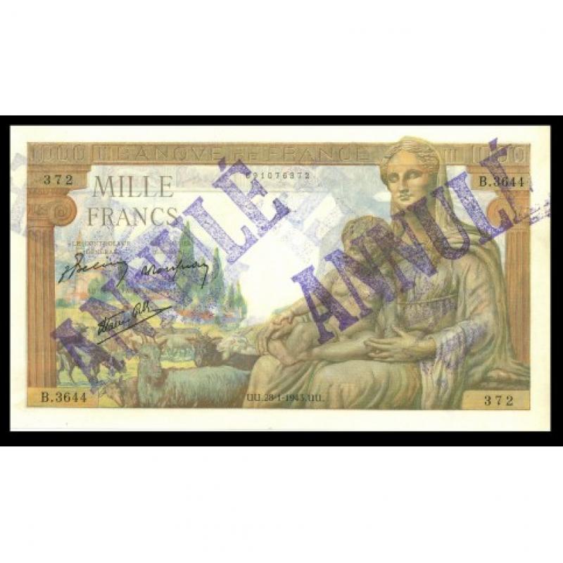 1000 Francs - Demeter Annulé - 1942-1943 - Belle qualité (Ref106970)
