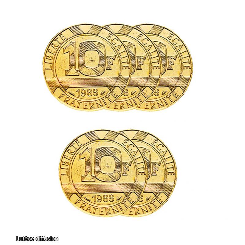 Lot de 5 pièces 10 Francs Génie de la Bastille dorée à l'or fin 24 carats (Ref206579)