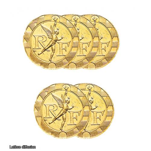 Lot de 5 pièces 10 Francs Génie de la Bastille dorée à l'or fin 24 carats (Ref206579)