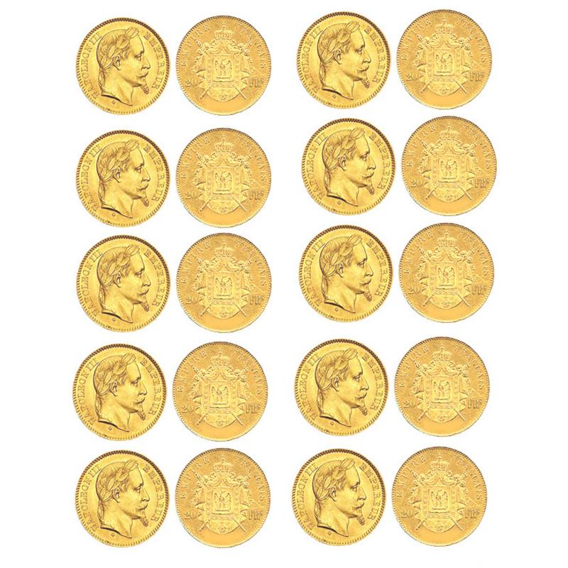 Lot de 10 pièces de 20 Francs Napoléon III en OR - tête laurée - Miniaturisation  (ref.204830)