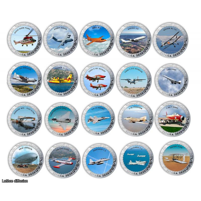 Série complète de 20 pièces Espagne 2020 Aviation - 1.50 euro (ref26230)