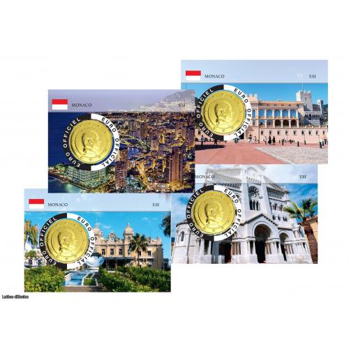 Lot de 4 Coincards Monaco - 2 euros Dorée à l'or fin (ref27495)