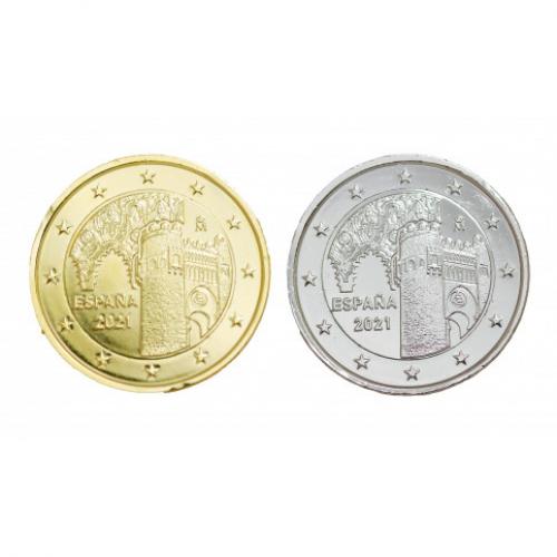 Lot Espagne 2021 Tolède - 2 euros commémoratives dorée et argentée (Ref29389)