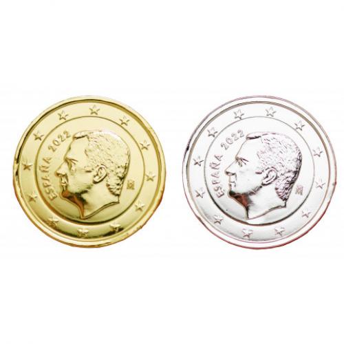 Lot Espagne 2022 Roi Felipe - 2 euros commémoratives dorée et argentée (Ref32422)