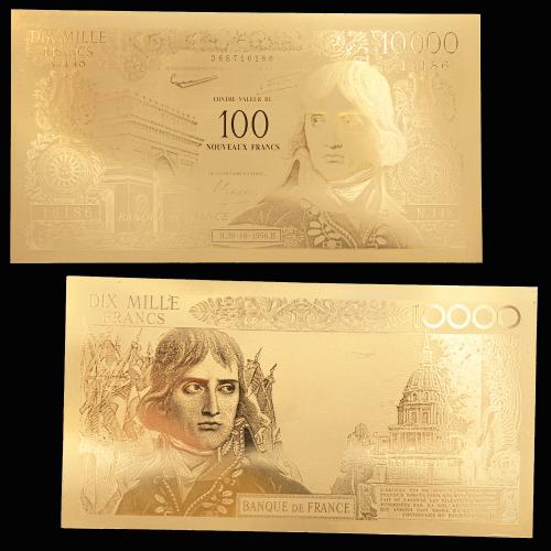 Billet doré 10 000 Francs Napoléon, surchargé 100 Nouveaux Francs (ref.266094)