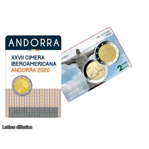 Lot 2€ Andorre 2020 Ibéro Américain : la 2€ 2020 et sa carte commémorative (ref25949)