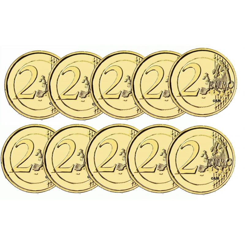 Lot de 10 pièces 2€ Monaco 2013 - dorée or fin 24 carats (ref. inv324479)