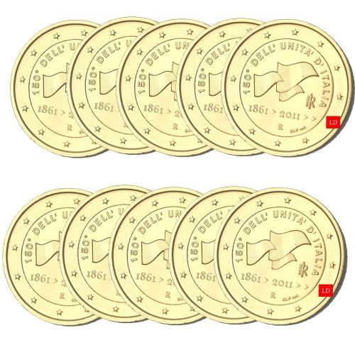 Lot de 10 pièces 2€ Italie 2011  - dorée or fin 24 carats (ref. inv985346)
