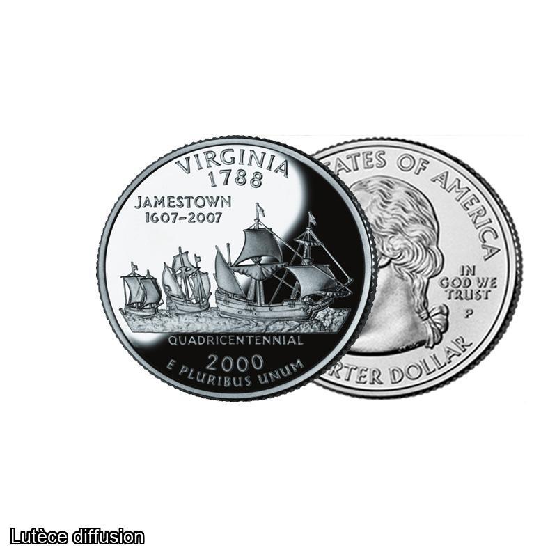 Lot de 4 QUARTERS américains commémoratifs-Dollars des Etats Unis -Virginia 2000, Minnesota 2005, South Dakota 2006, Kansas 2005 (ref.41099 )