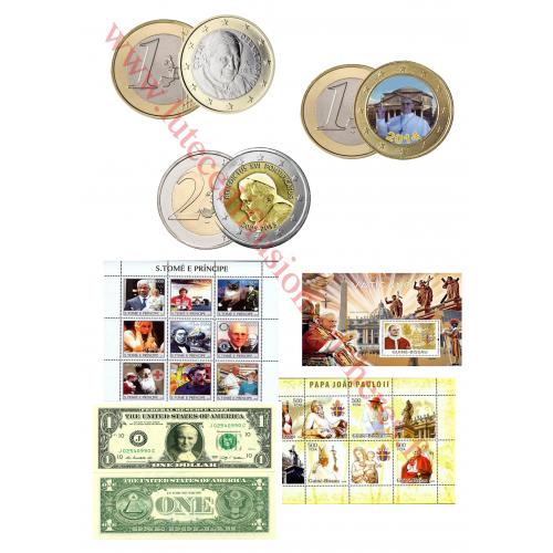 Un lot de monnaies, timbres, billet en commémoration des Papes du 3ème millénaire (ref 492)