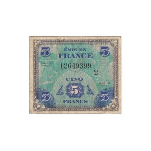 5 Francs - Drapeau au verso - 1944 - Belle qualité (Ref639027)
