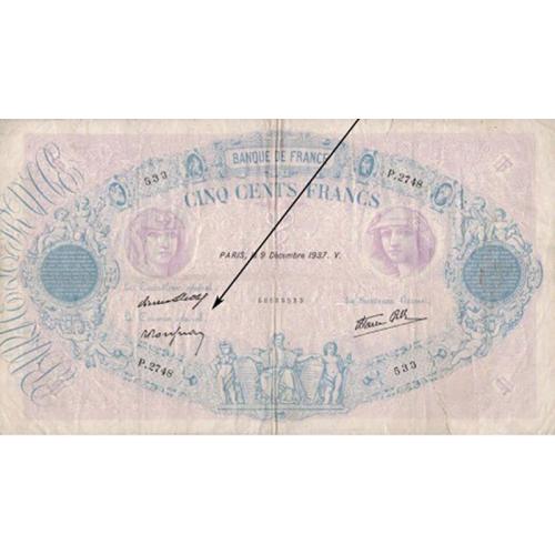 500 Francs – Rose et Bleu caissier principal – 1937/1940 (Ref640014)