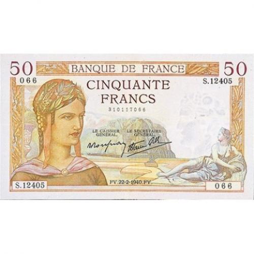 50 Francs - Cérès et Mercure - Le Caissier General - 1937-1940 - Belle qualité (ref639489)
