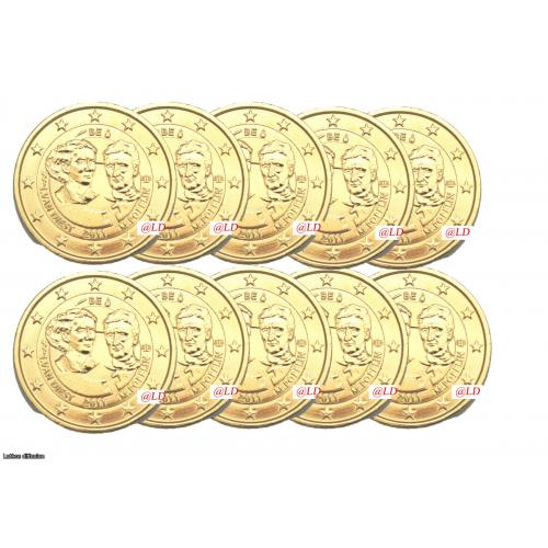 Lot de 10 pièces de 2€ Belgique 2011- dorée or fin 24 carats (ref. 41844)