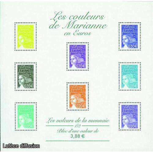 Bloc feuillet Les couleurs de Marianne en euros  (ref 662562)
