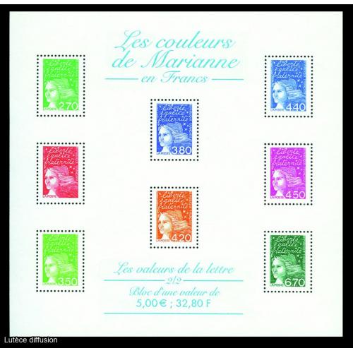 Bloc feuillet Les couleurs de Marianne en francs  (ref 146279)