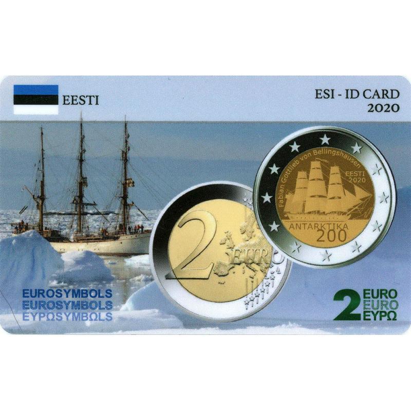 Lot 2€ Estonie 2020 : la 2€ 2020 et sa carte commémorative - Antarctique  (ref704)