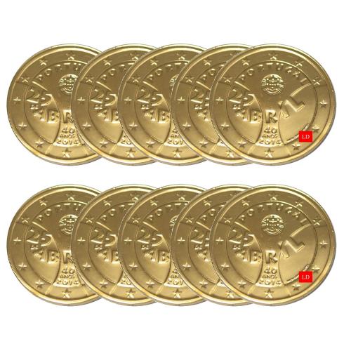 Lot de 10 pièces - 2€ Portugal 2014 - dorée or fin 24 carats (ref inv325203)
