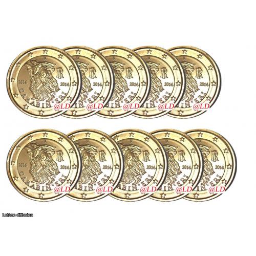 Lot de 10 pièces de 2€ Italie 2014 - dorée or fin 24 carats (ref. 41899)