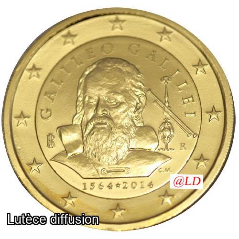 Italie 2014 Galilée - 2 euros dorée or fin 24 carats (ref326468)