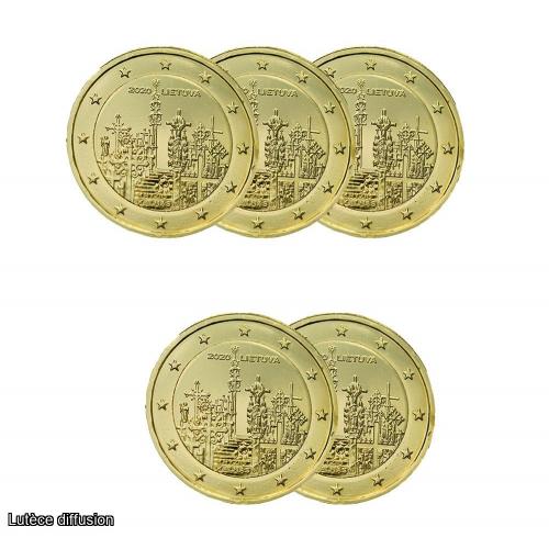 LOT DE 5 PIECES LITUANIE 2020 dorée à l'or fin 24 carats - 2€ commémorative (ref25806)