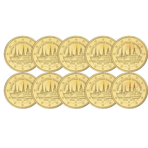 Lot de 10 pièces de 2€ Lettonie 2014 - dorée or fin 24 carats (refINV24810)