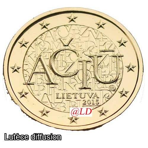Lituanie 2015 - 2 euros dorée or fin 24 carats (ref328907)