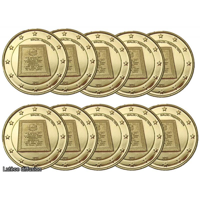 Lot de 10 pièces de 2€ Malte 2015 - dorée or fin 24 carats (ref. 41882)