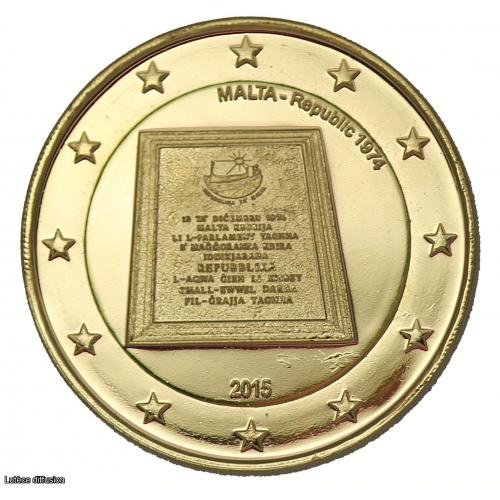 Malte 2015 - 2 euro commémorative République or fin 24 carats (ref328345)