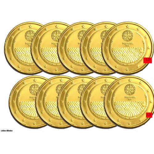Lot x10 pièces 2€ Portugal 2008 - dorée or fin 24 carats (ref25044)