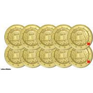 Lot x 10 pièces 2€ Belgique 2007 - dorée or fin 24 carats (refINV319778)