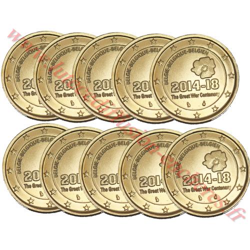 Lot de 10 pièces de 2€ Belgique 2014 - dorée or fin 24 carats (ref41851)