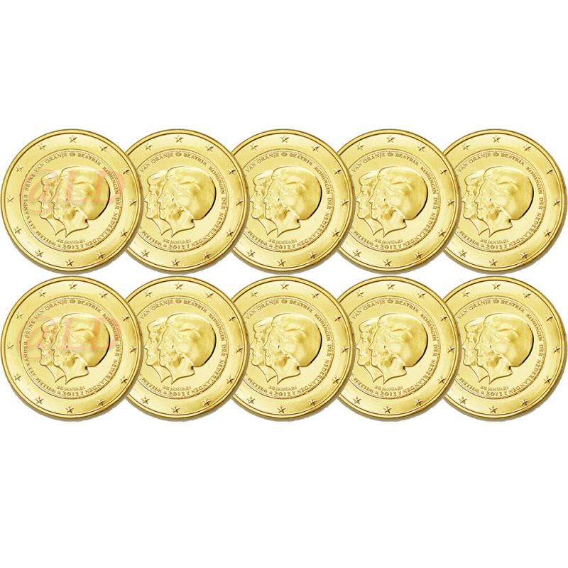 Lot de 10 pièces 2€ Pays Bas 2013 - dorée or fin 24 carats (refINV323119)