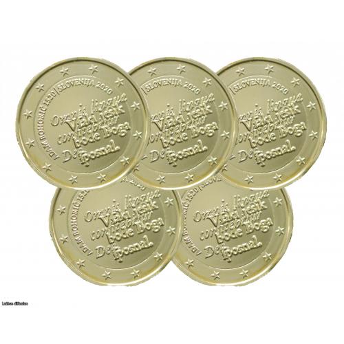 LOT de 5 Slovénie 2020 : 2€ commémorative Adam Bohoric dorée à l'or fin 24 carats (ref26685)