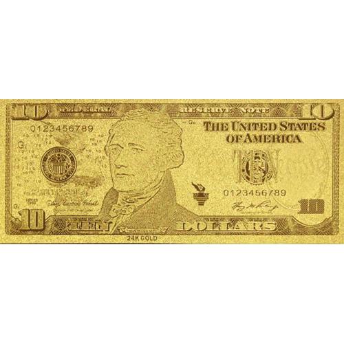 Billet 10 dollars USA - dorée à l'or fin 24 carats -Reproduction (Ref260641)