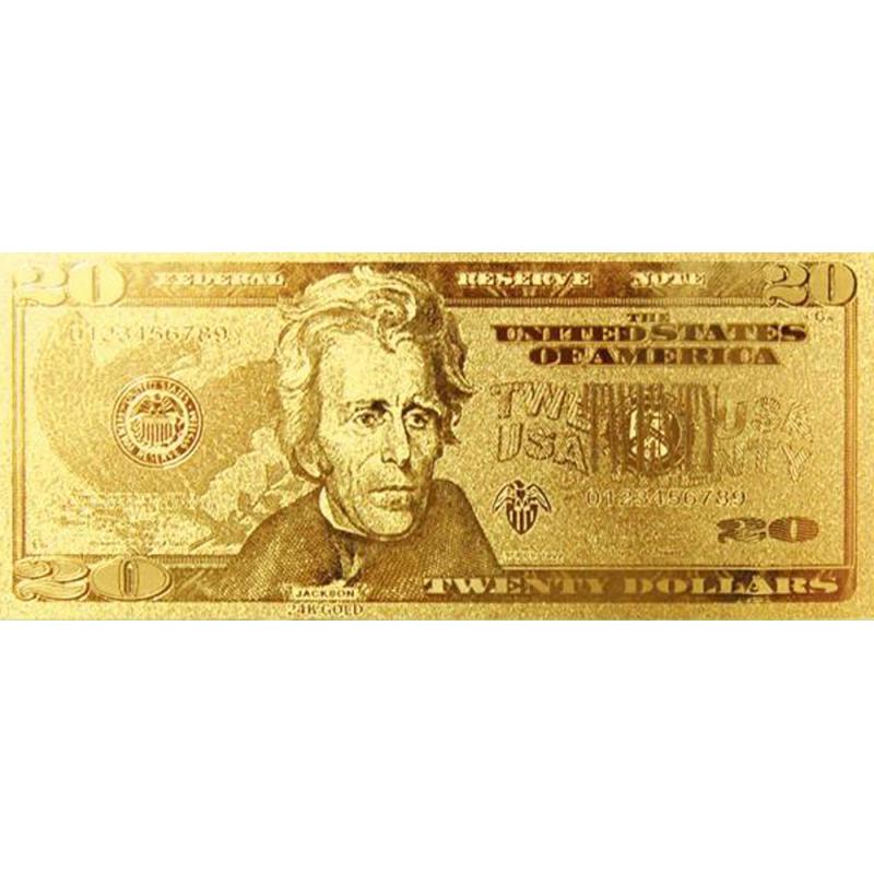 Billet 20 Dollars US dorée à l'or fin - reproduction (Ref260658)