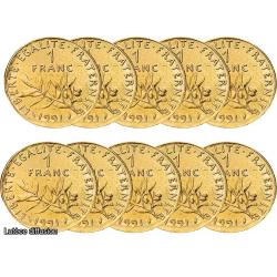 Lot de 10 pièces 1 Franc Semeuse dorée OR(Ref206467)