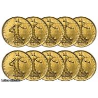 Lot de 10 pièces 1 Franc Semeuse dorée OR(Ref206467)