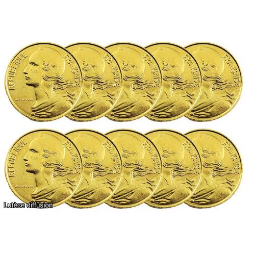 Lot de 10 pièces 5 Centimes Marianne dorée à l'or fin 24 carats (Ref206474)