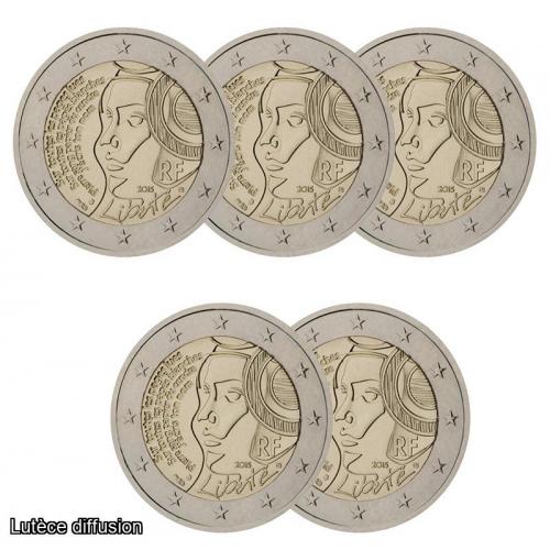 LOT DE 5 PIECES 2€ commémorative France 2015 (ref46744)