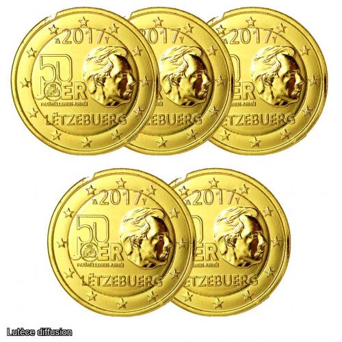 LOT DE 5 - 2€ Luxembourg 2017 - dorée or fin 24 carats (ref43419)
