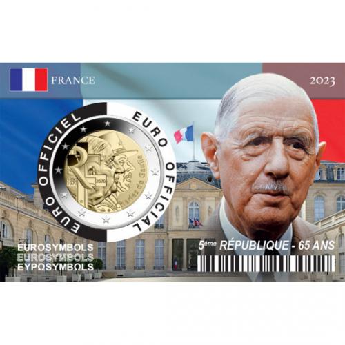 Coincard 5ème République – 2 euros France De Gaulle (ref33887m)
