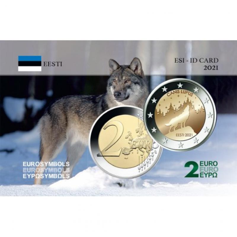 Lot 2€ Estonie 2021 : la 2€ 2021 et sa carte commémorative - Loup (ref100534)