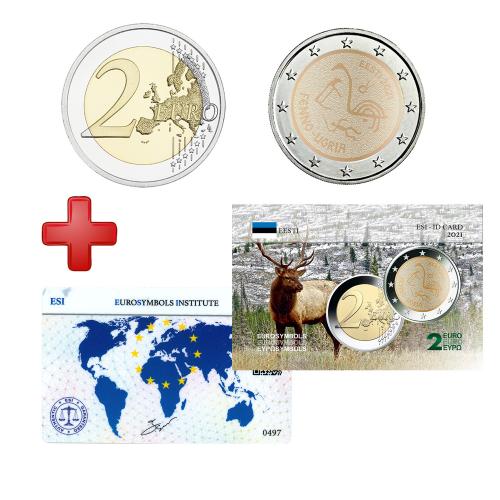 Lot 2€ Estonie 2021 : la 2€ 2021 et sa carte commémorative (ref100527)