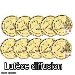 Lot de 10 pièces du Portugal 2015 - 2 euro commémorative dorée or fin 24 carats (ref41413)