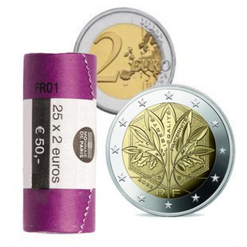 FRANCE 2022 UNC- ROULEAU 25 monnaies de 2€ Circulante Nouveau Visuel - (Nouvelle Face Nationale) (ref31731)