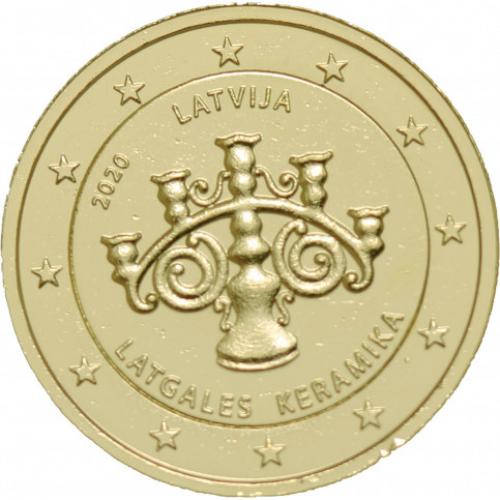 Lettonie 2020 Céramique - 2 euro dorée à l'or fin 24 carats (Réf 30633m)