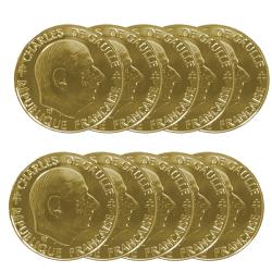 Lot de 10 pièces 1 Franc Général de Gaulle - dorée or fin 24 carats  (ref206331)