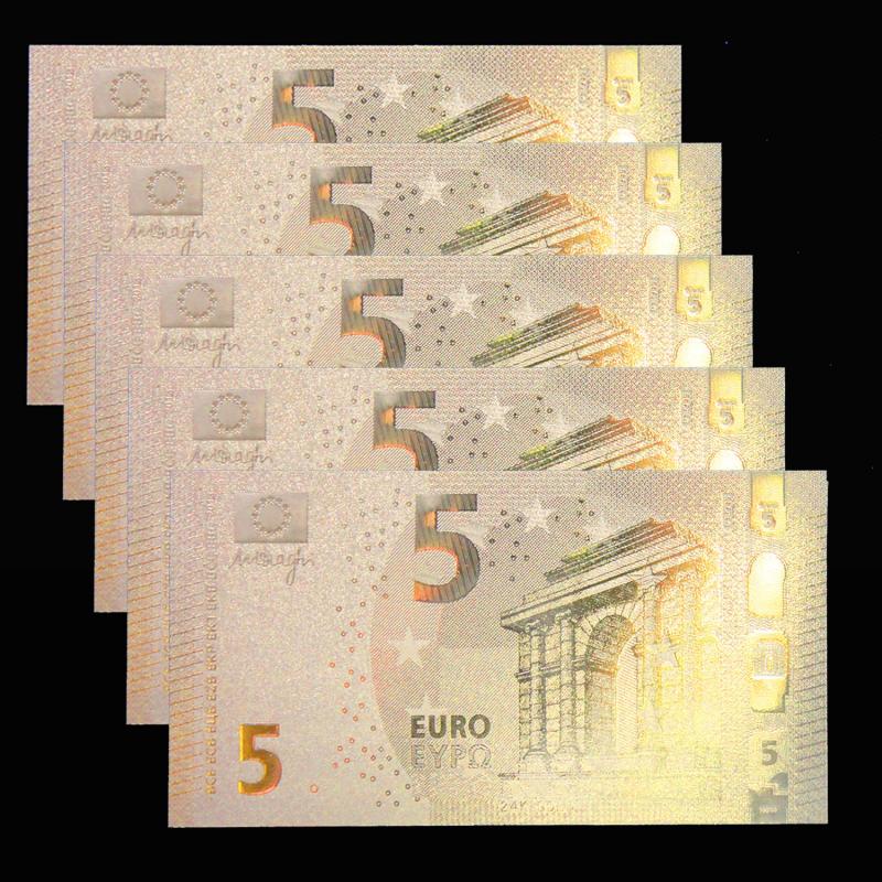 Lot de 5 Billets dorés à l'or fin 24 carats de 5 Euros (ref. inv260689)